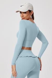 Women's Quick Dry Long Sleeve Square Neck Cropped Sports Top