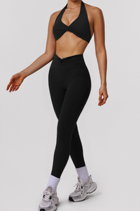Women's Twist Halter Backless Bra And Legings Yoga Sport Sets