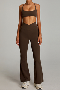 Women's Set:Cross-back  Bra And Criss-cross Waist Flare Pants