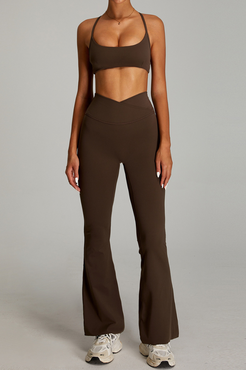 Women's Set:Cross-back  Bra And Criss-cross Waist Flare Pants