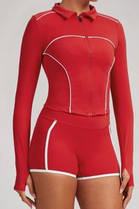 Zipper-fastened, color-contrasting yoga jacket