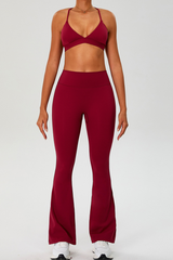 Women's Set:Cross Back Triangle Cup Bra & Flared Pants