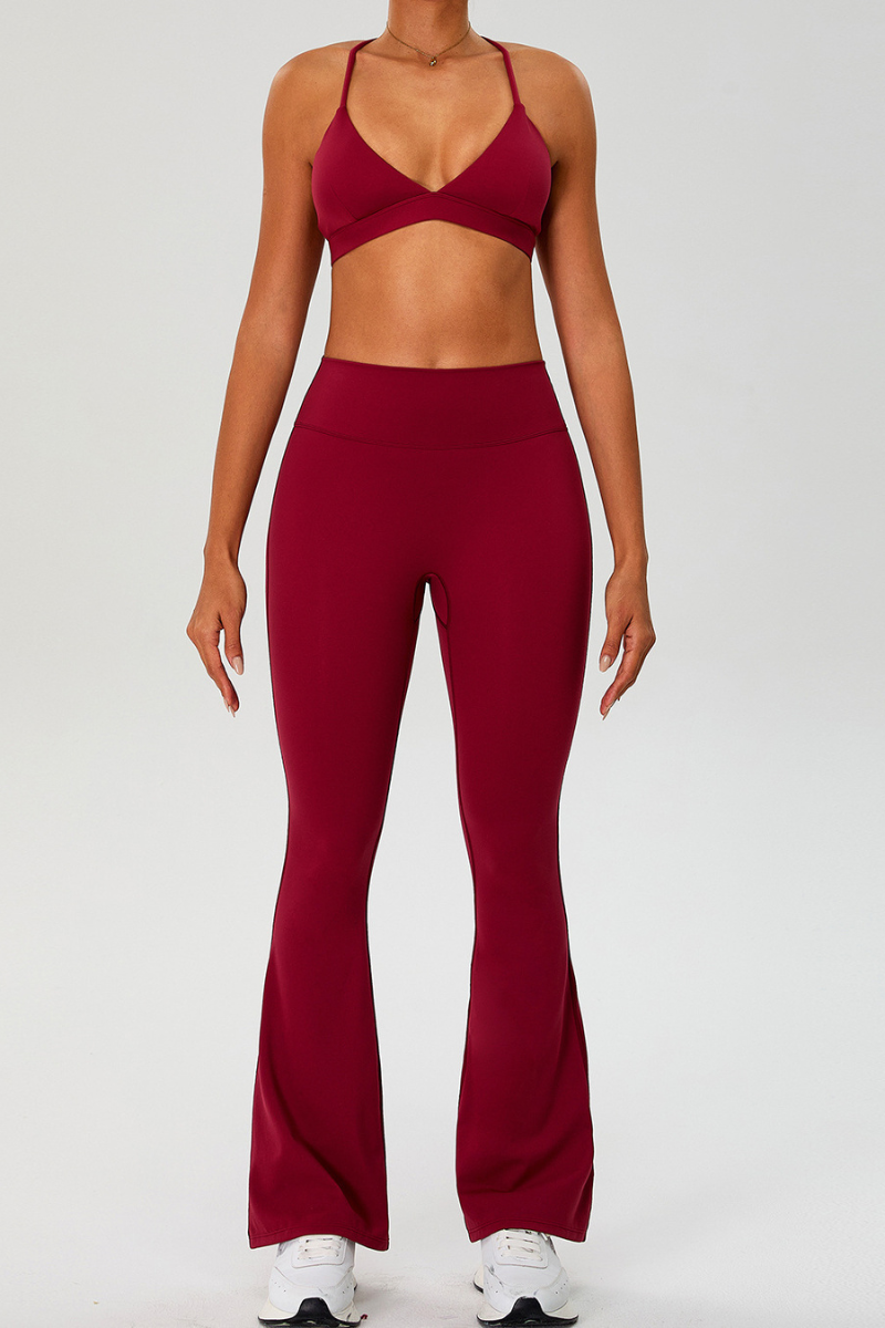 Women's Set:Cross Back Triangle Cup Bra & Flared Pants