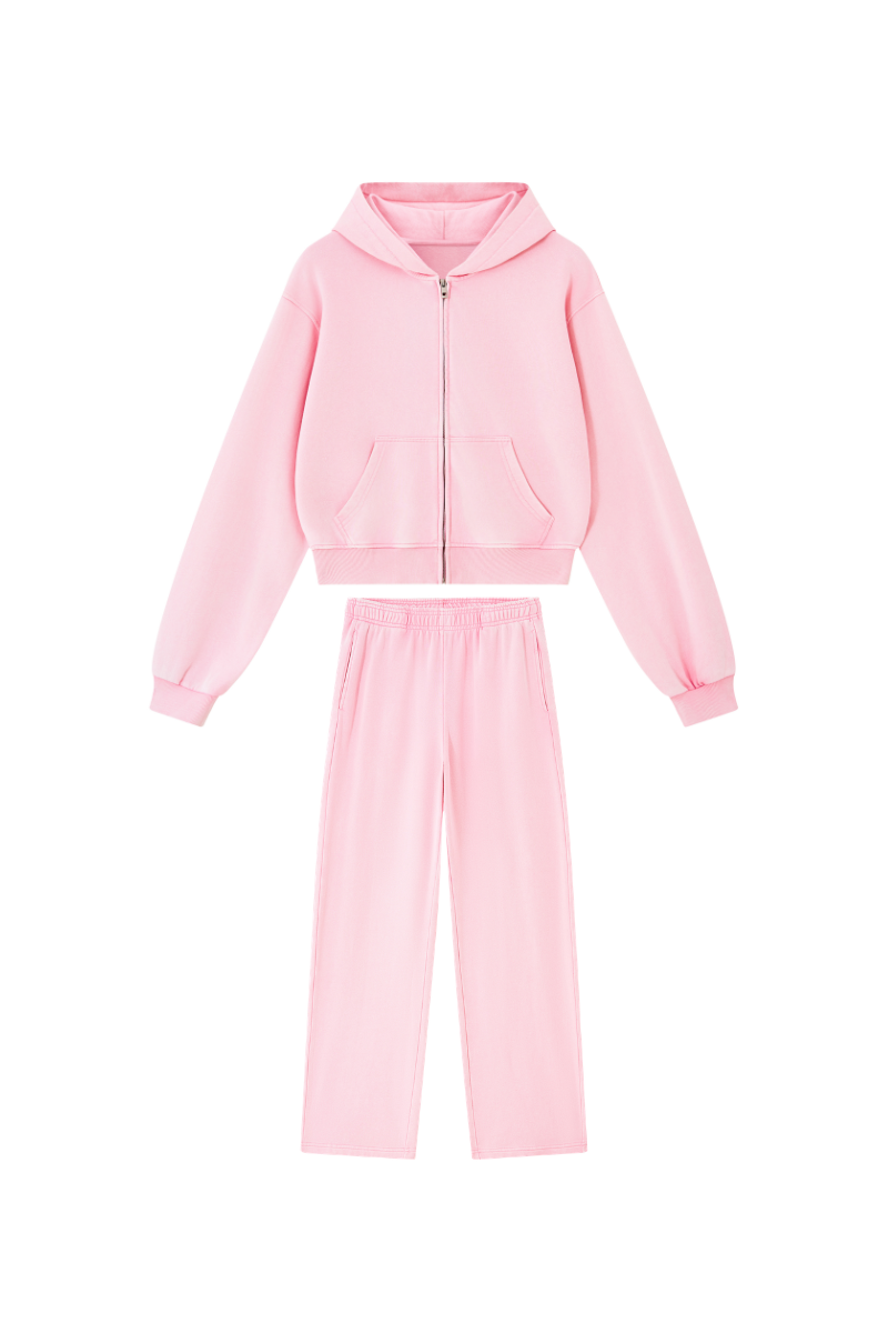 Women's Fall Set: Cropped Zip Up Hooded Jacket And Sweatpant