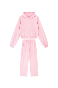 Women's Fall Set: Cropped Zip Up Hooded Jacket And Sweatpant
