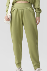 Women's High Rise Joggers with Pleated Waist and Side Pocket