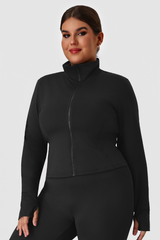 Plus Size Women's Stand Collar Fitted Zip-Up Yoga Jacket