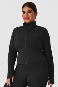 Plus Size Women's Stand Collar Fitted Zip-Up Yoga Jacket