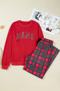 Women's Loungewear Sets:MAMA Letter Sweatshirt & Plaid Pants