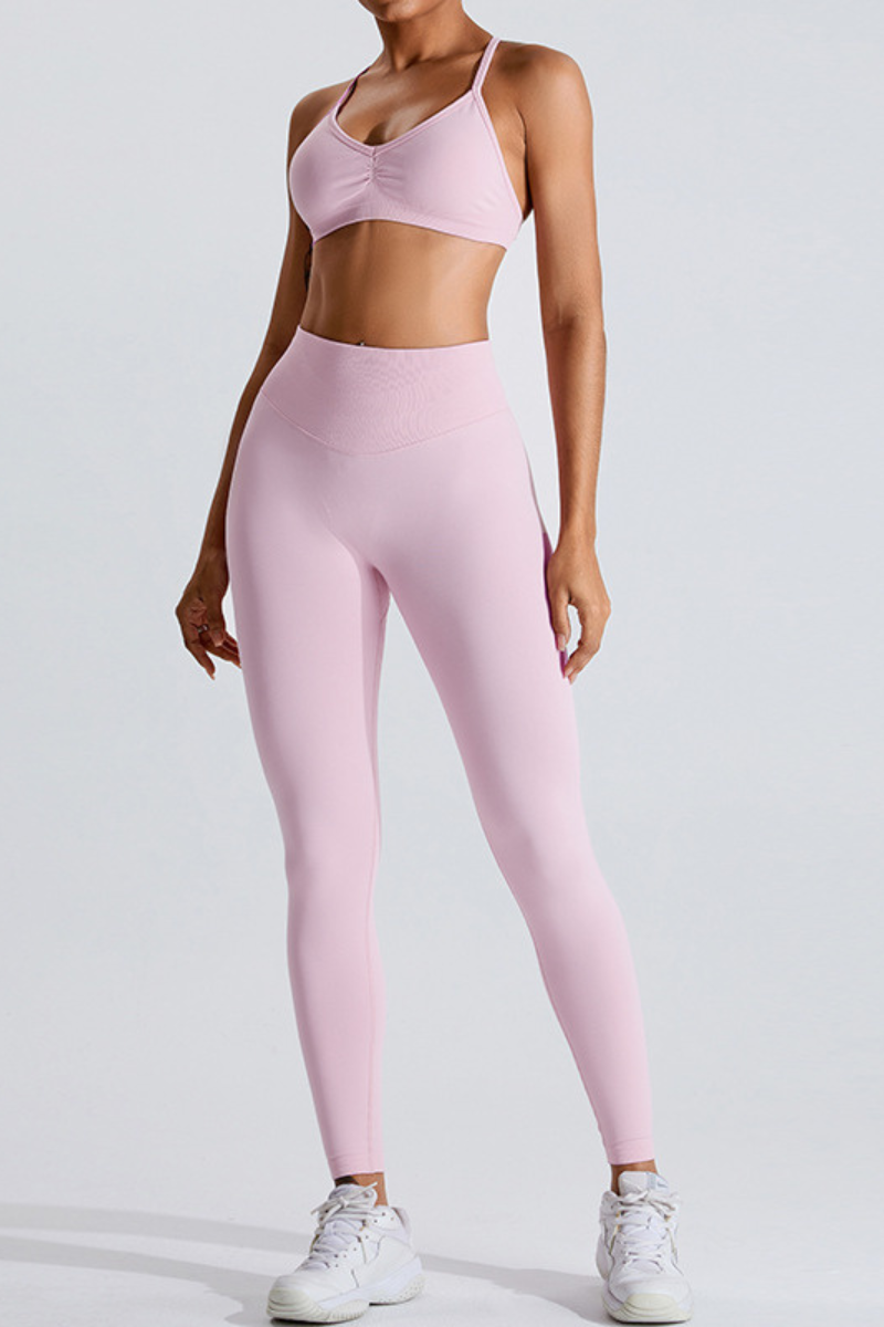 Women's Set:Cross Back Bra And Pleated Buttocks Lift Legging