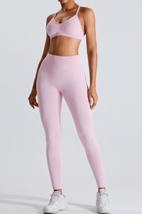 Women's Set:Cross Back Bra And Pleated Buttocks Lift Legging