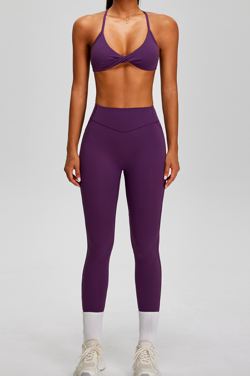 Women's Sport Set:Twist Front Triangle Cup Bra & Leggings