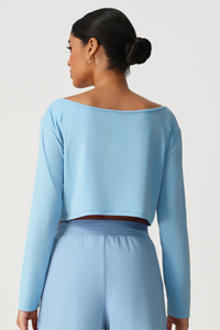 Women's Off Shoulder Cropped Workout Long Sleeve Top