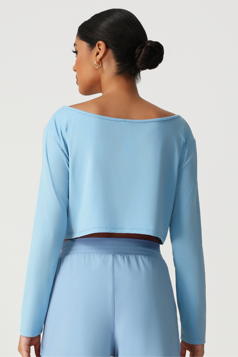 Women's Off Shoulder Cropped Workout Long Sleeve Top