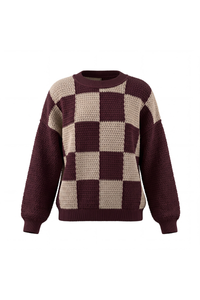 Women's Loungewear Contrast Checkerboard Loose Knit Sweater