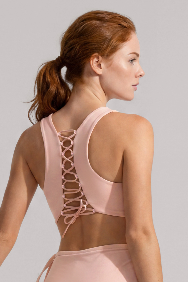 Women's Athletic Cross Tie Back Padded Sports Yoga Bra