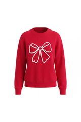 Women's Winter Christmas Color Block Bow Loose Knit Sweater