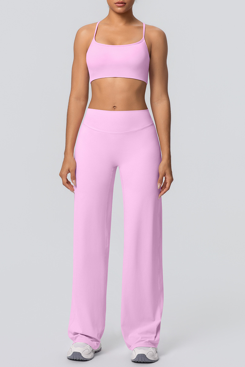 Women's Solid Color Criss-Cross Back Sports Set.