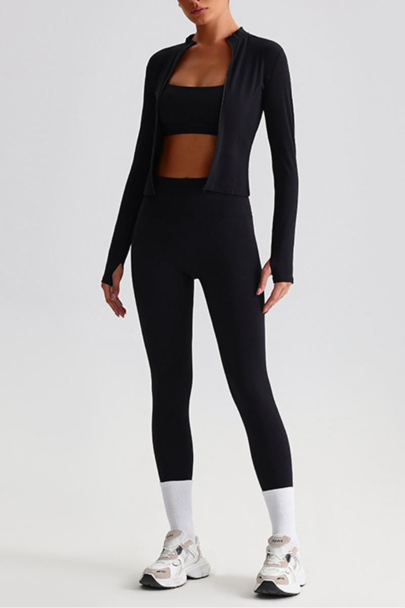 Women's Bare Feel Slim Fit Stand Callor Jacket & Leggings Yoga Set