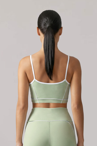 Women's Contrast-Line Thin Strap U-Back Sports Yoga Bra