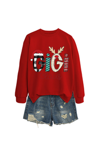 Christmas Print Crew Neck Loose Pullover Sweatshirt