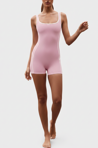 Women's Nude Contrasting Color Yoga Exercise Jumpsuit