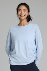 Women's Summer 100% Cotton Side Drawstring Long-Sleeved Top