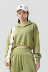Women's Fall Cropped Drawstring Hem Loose Fit Sweatshirt