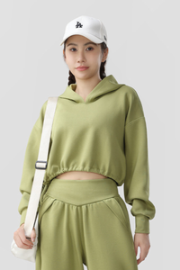 Women's Fall Cropped Drawstring Hem Loose Fit Sweatshirt