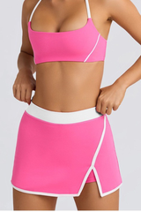 Halter T-Back Sports Bra&High-Waist Split Skort 2-Piece Set