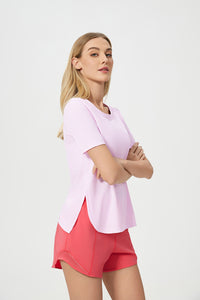 Women Short Sleeve Side Split Quick Dry Loose Breathable Running Fitness Sports Yoga Top