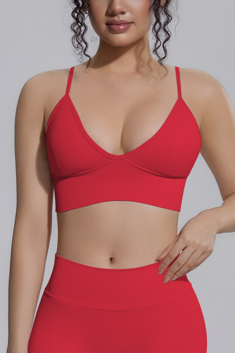Women's Seamless Knit Solid Color Triangle Cup Sports Bra