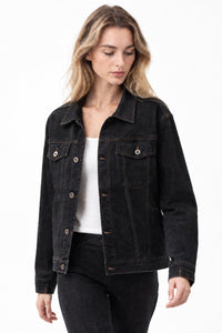 Women's Fall Vintage Classic Raw Black Denim Jacket