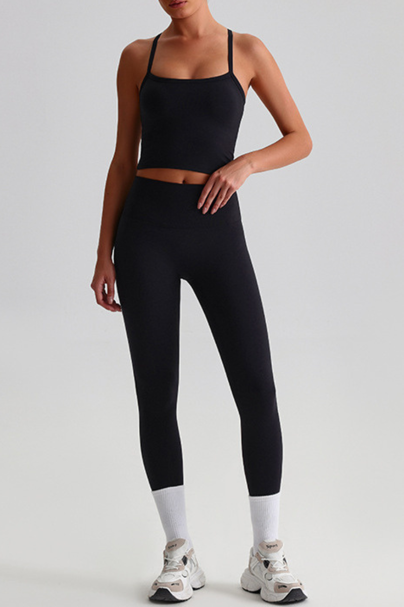 Women's Y-Back Cropped Tank Top &Peach Hip Yoga Leggings Set