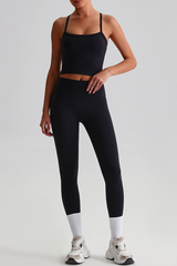 Women's Y-Back Cropped Tank Top &Peach Hip Yoga Leggings Set