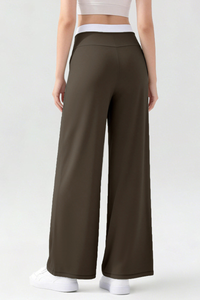 Women's Athletic High-Waisted Color Block Wide Leg Pants