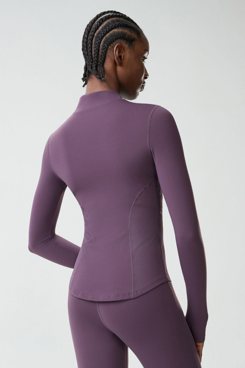 Women's Mock-Neck Color-Block Fitted Yoga Jacket