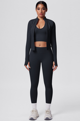 Women's Seamless Tank Top Sport Leggings Jacket Three-Piece Set