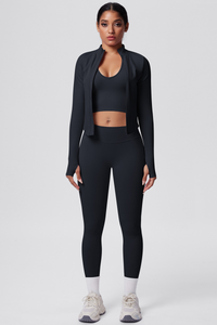 Women's Seamless Tank Top Sport Leggings Jacket Three-Piece Set