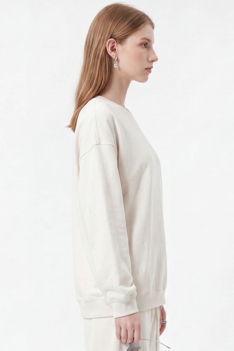 Women's Fall Washed Distressed Loose Drop Shoulder Pullover