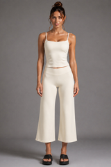 Women'sThin Strap Tank Top And Wide-Leg Capri Pants Sets