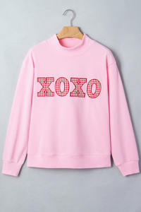Women's Fall Pink Valentines Day Mock Neck Sweatshirt