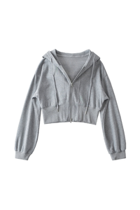 Women's Spliced Hooded Zip Up Cropped Cardigan Sweatshirt