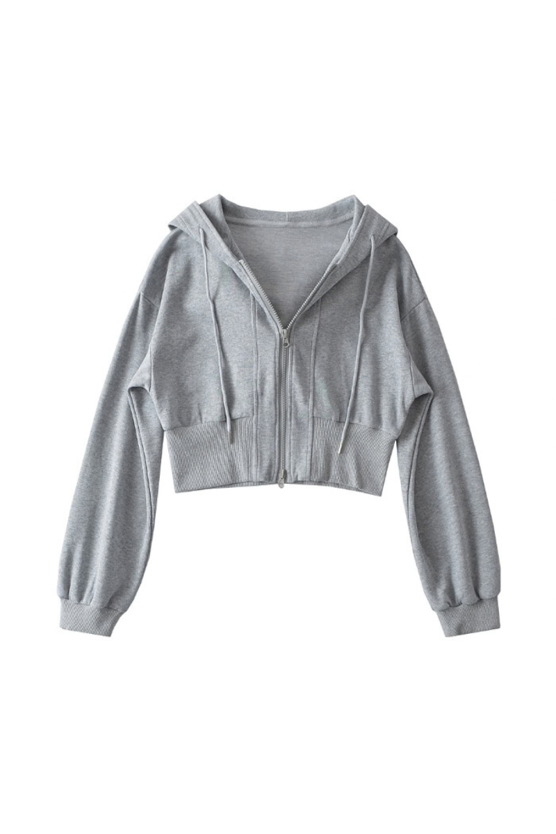 Women's Spliced Hooded Zip Up Cropped Cardigan Sweatshirt