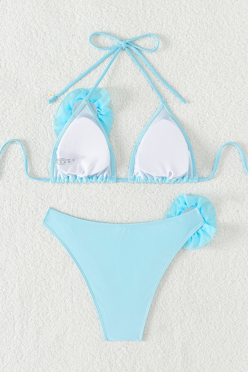Women's Triangle Cup Floral Applique Halter Bikini Set