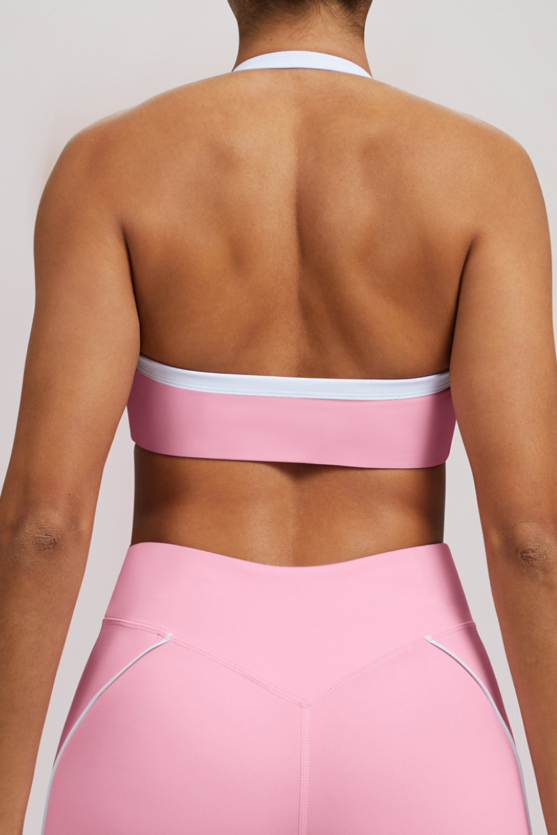 Women's Athletic Twist-Front Halterneck Color Block Bra