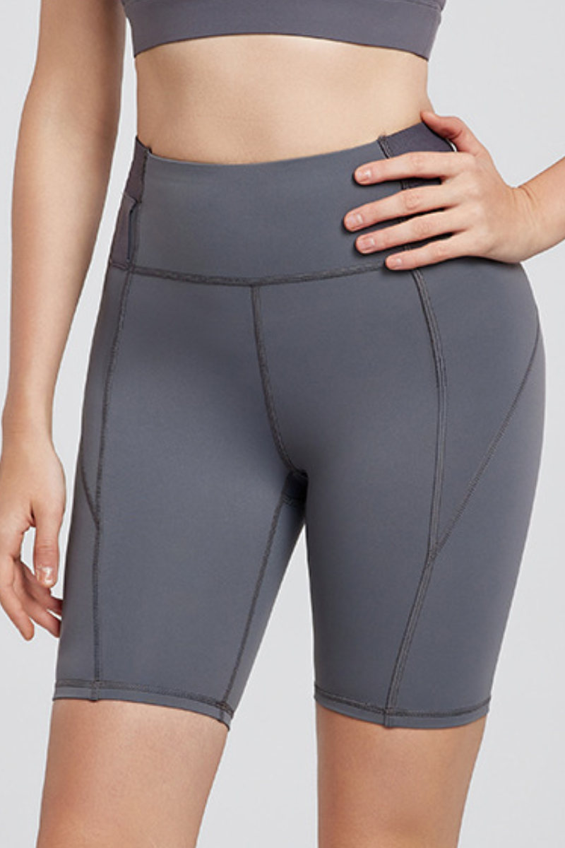 Women's Multi-Purpose Pocket High Waist Solid Cycling Shorts