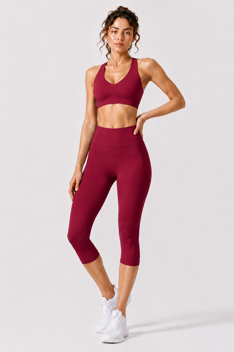 Women's Racerback Sports Bra & Capri Leggings Workout Set