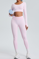 Women's Set:Cropped Long Sleeves T-Shirt&High-Waist Leggings