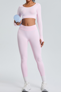 Women's Set:Cropped Long Sleeves T-Shirt&High-Waist Leggings